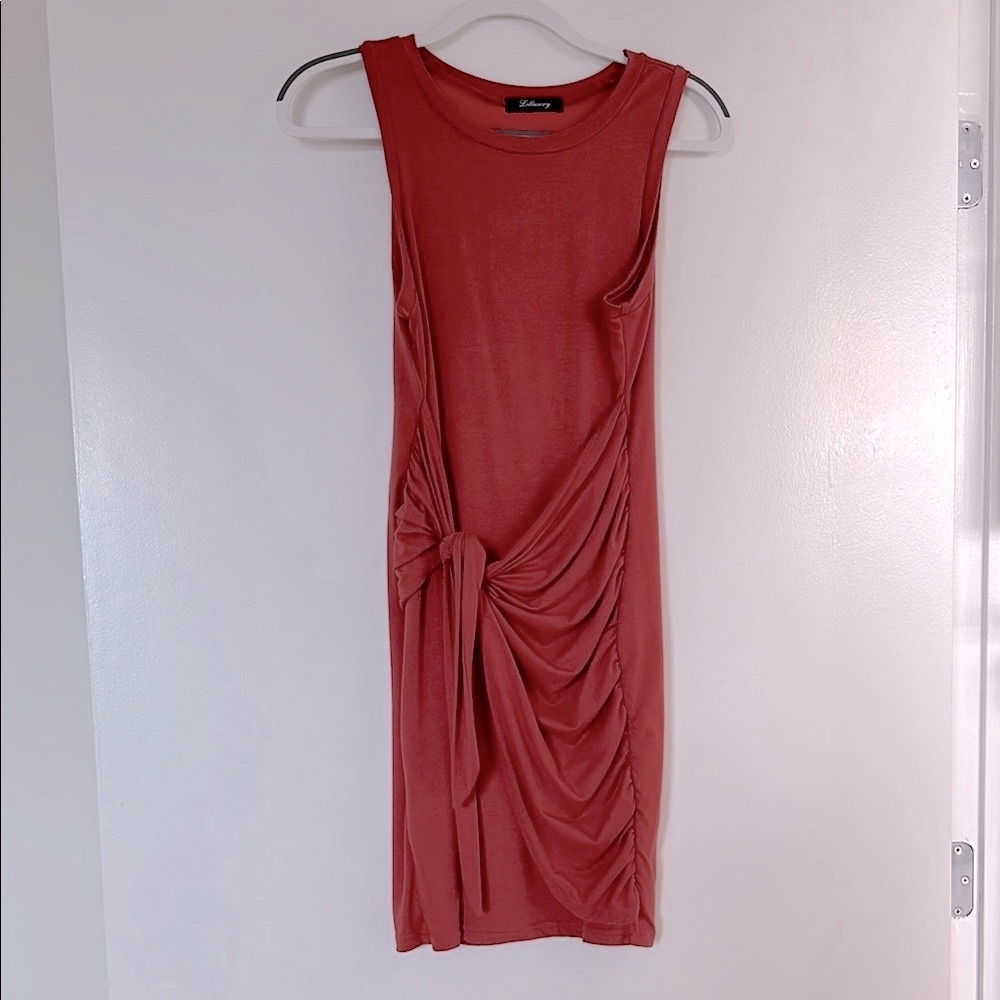 Orange Ruched Sleeveless Mini Dress